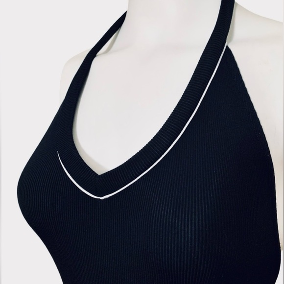 Versace 1990s Black Halter One-Piece Swimsuit White Piping US 8 IT 42 - Picture 4 of 13